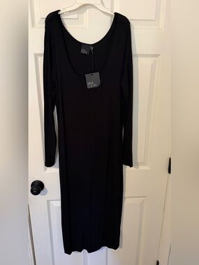 ASOS Curve Black Long Sleeve Scoop Neck Maxi Dress